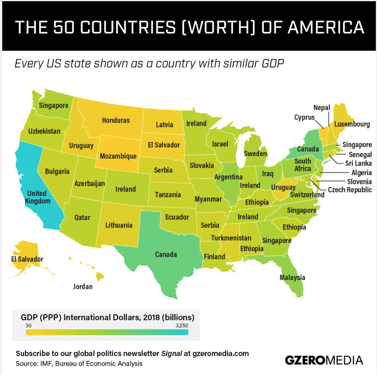A que país equivale el PIB de cada Estado en EEUU